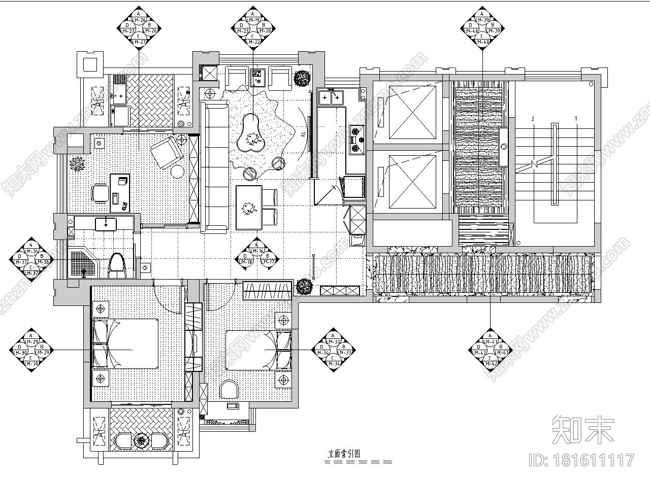 [福建]福州中茵上城国际室内施工图设计（包含CAD+实景图...cad施工图下载【ID:181611117】