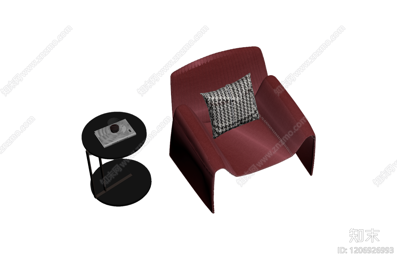 红色绒面单人沙发3D模型下载【ID:1206926993】