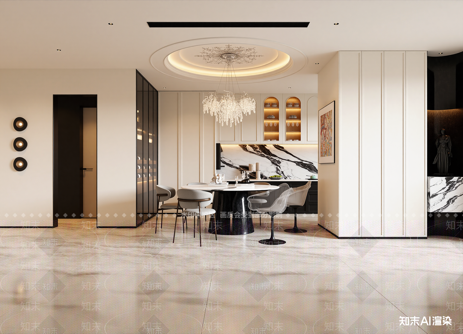 法式酒店餐厅3D模型下载【ID:1214801847】