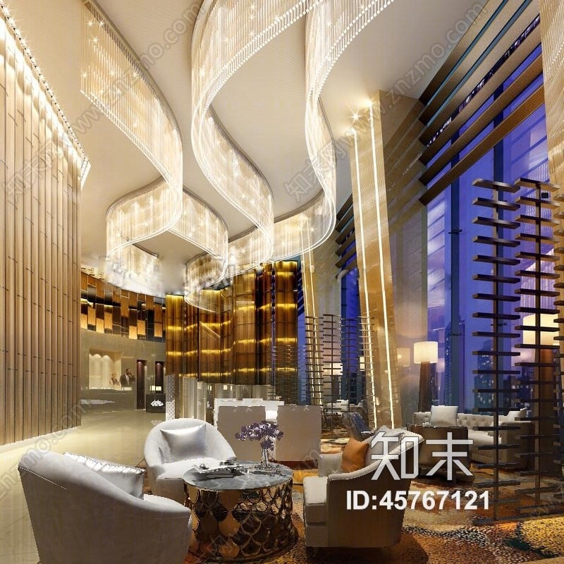 现代酒店大堂空间3D模型下载【ID:45767121】