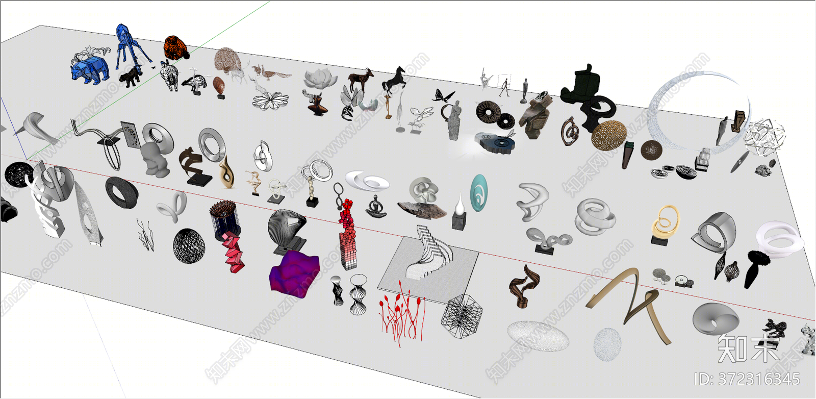 现代风格雕塑SU模型下载【ID:372316345】