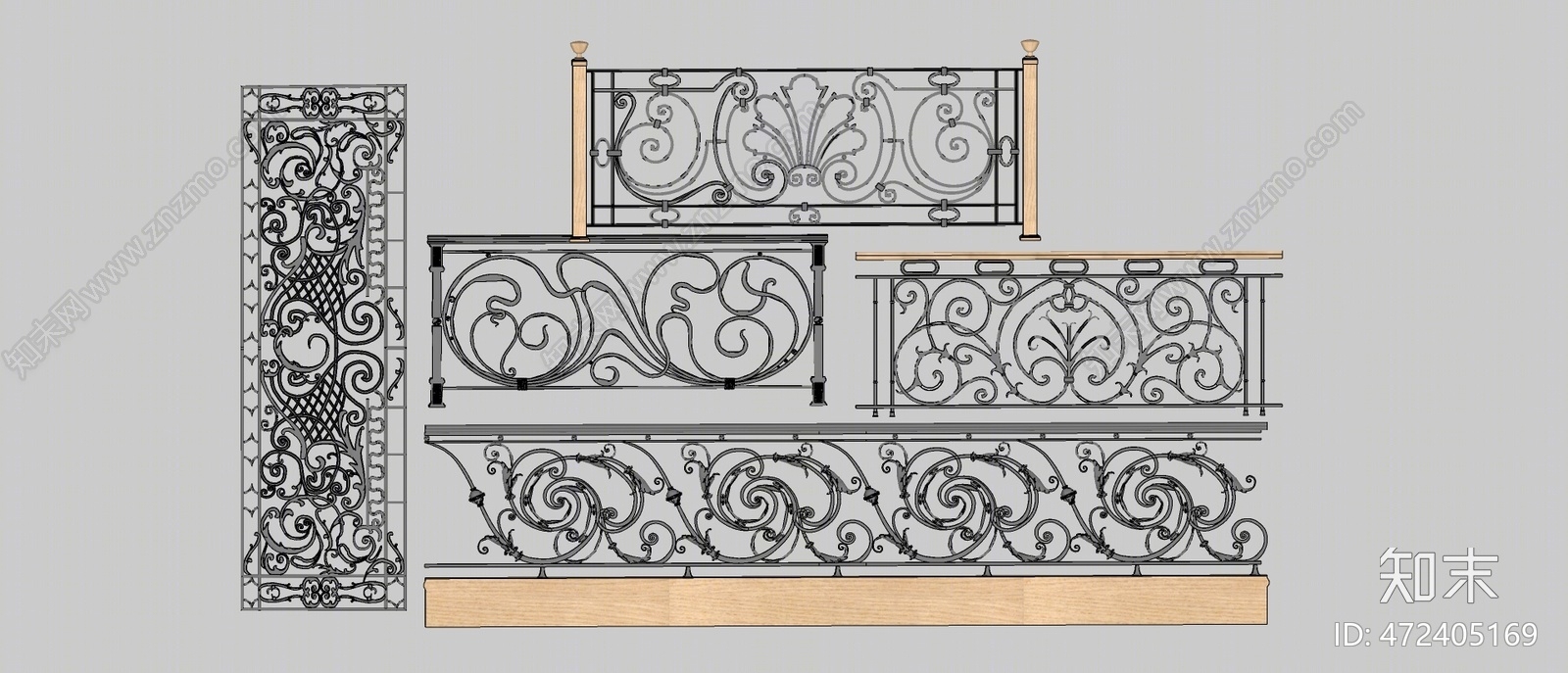 欧式风格铁艺栏杆SU模型下载【ID:472405169】