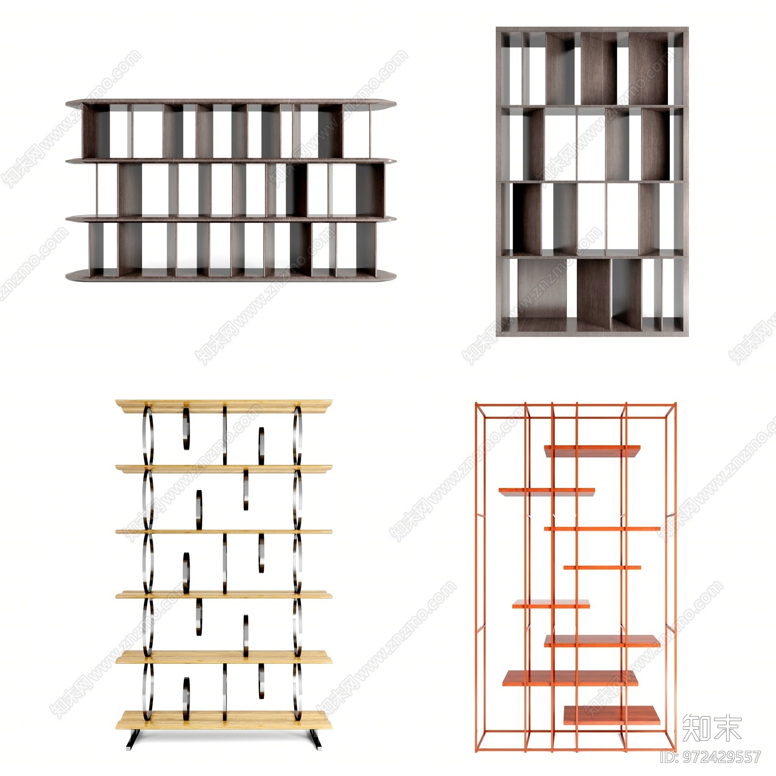 现代书柜3D模型下载【ID:972429557】