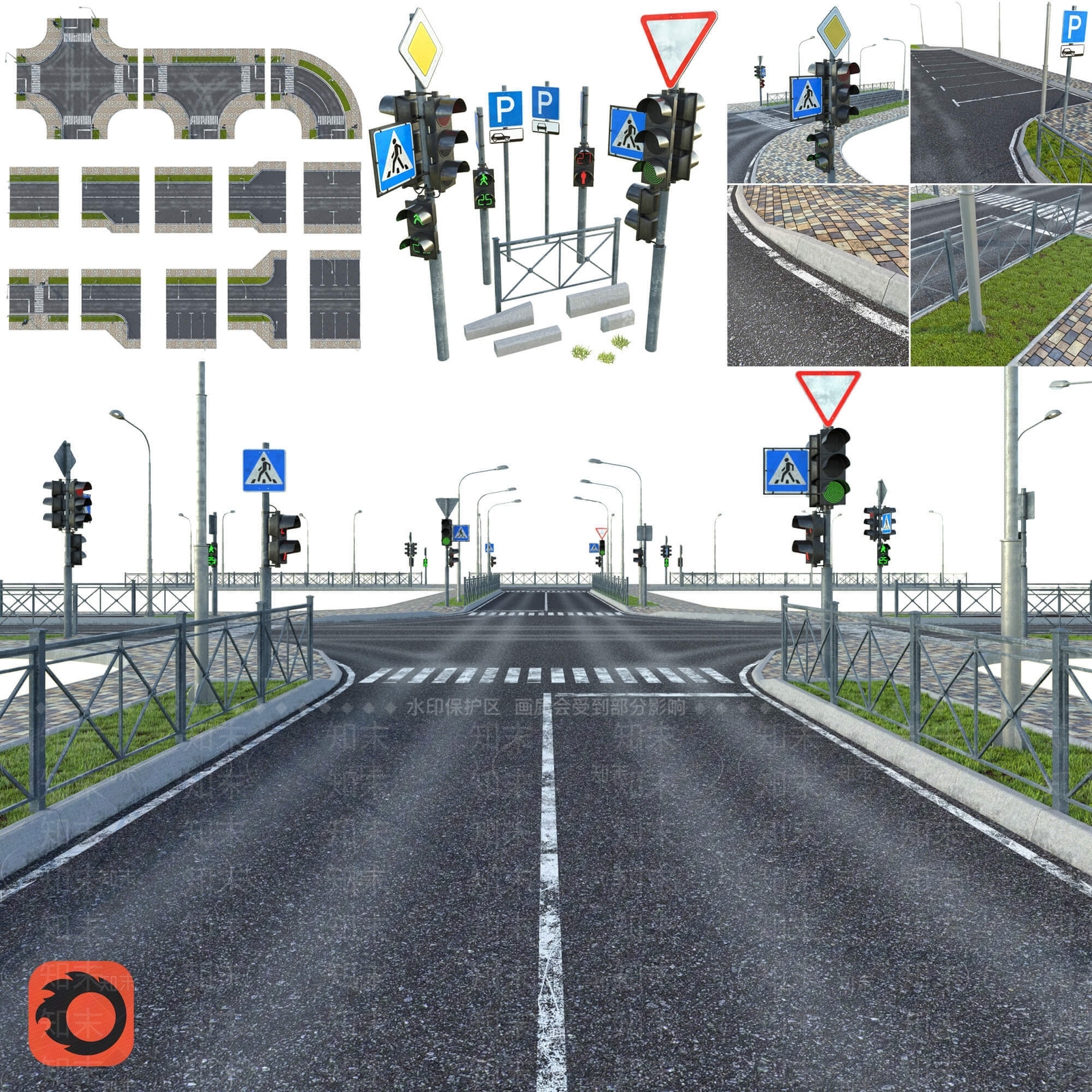 现代风格道路SU模型下载【ID:972453741】