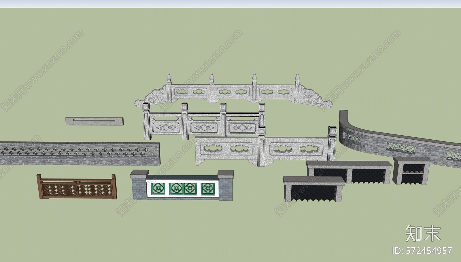 中式护栏SU模型下载【ID:572454957】