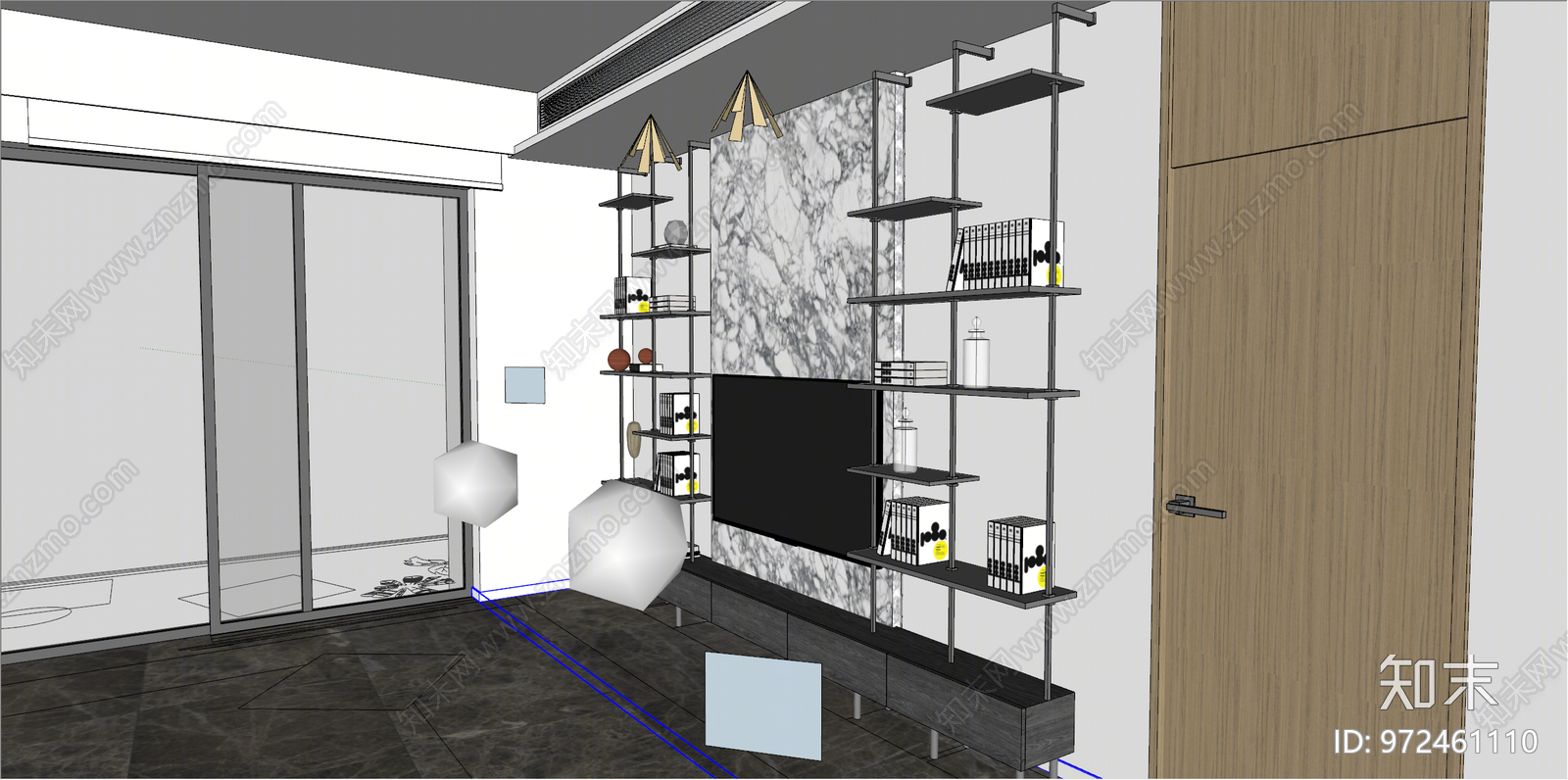 现代风格电视墙SU模型下载【ID:972461110】