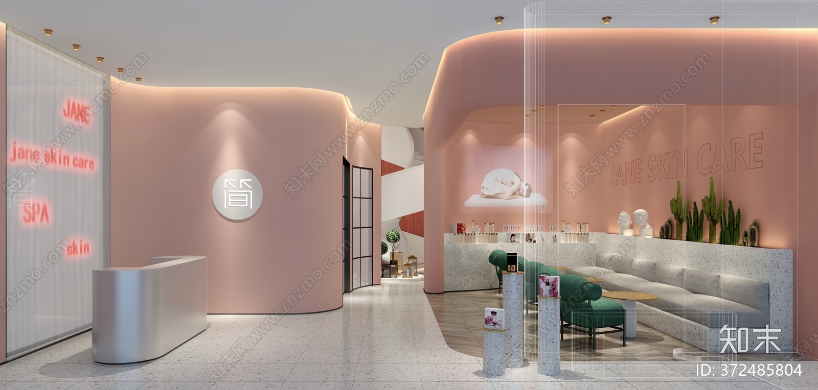 现代粉色调会所施工图下载【ID:372485804】