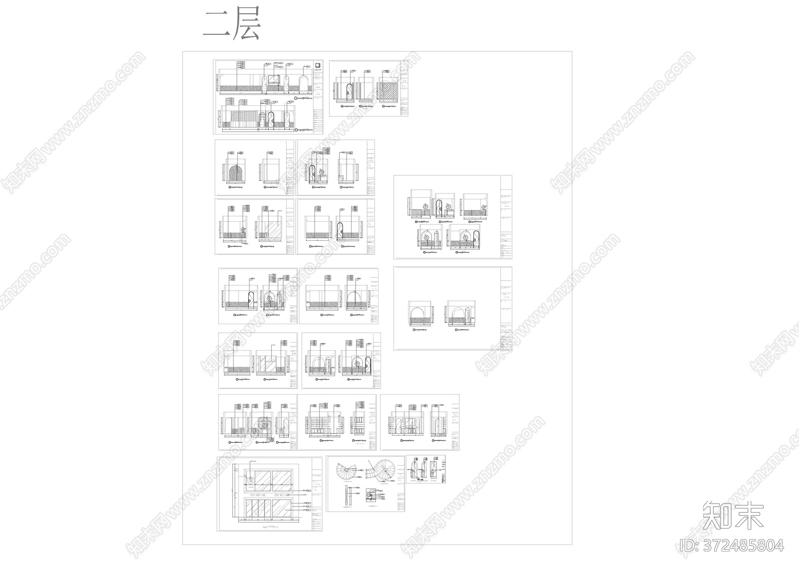 现代粉色调会所cad施工图下载【ID:372485804】