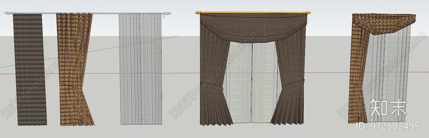 北欧风格窗帘SU模型下载【ID:972502495】