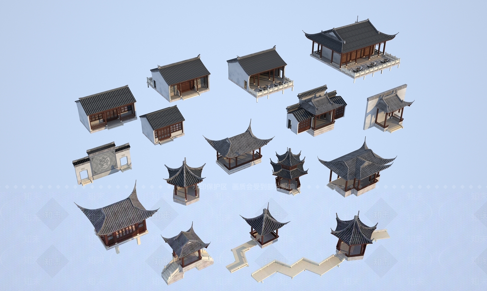 中式古建筑外观3D模型下载【ID:272529893】