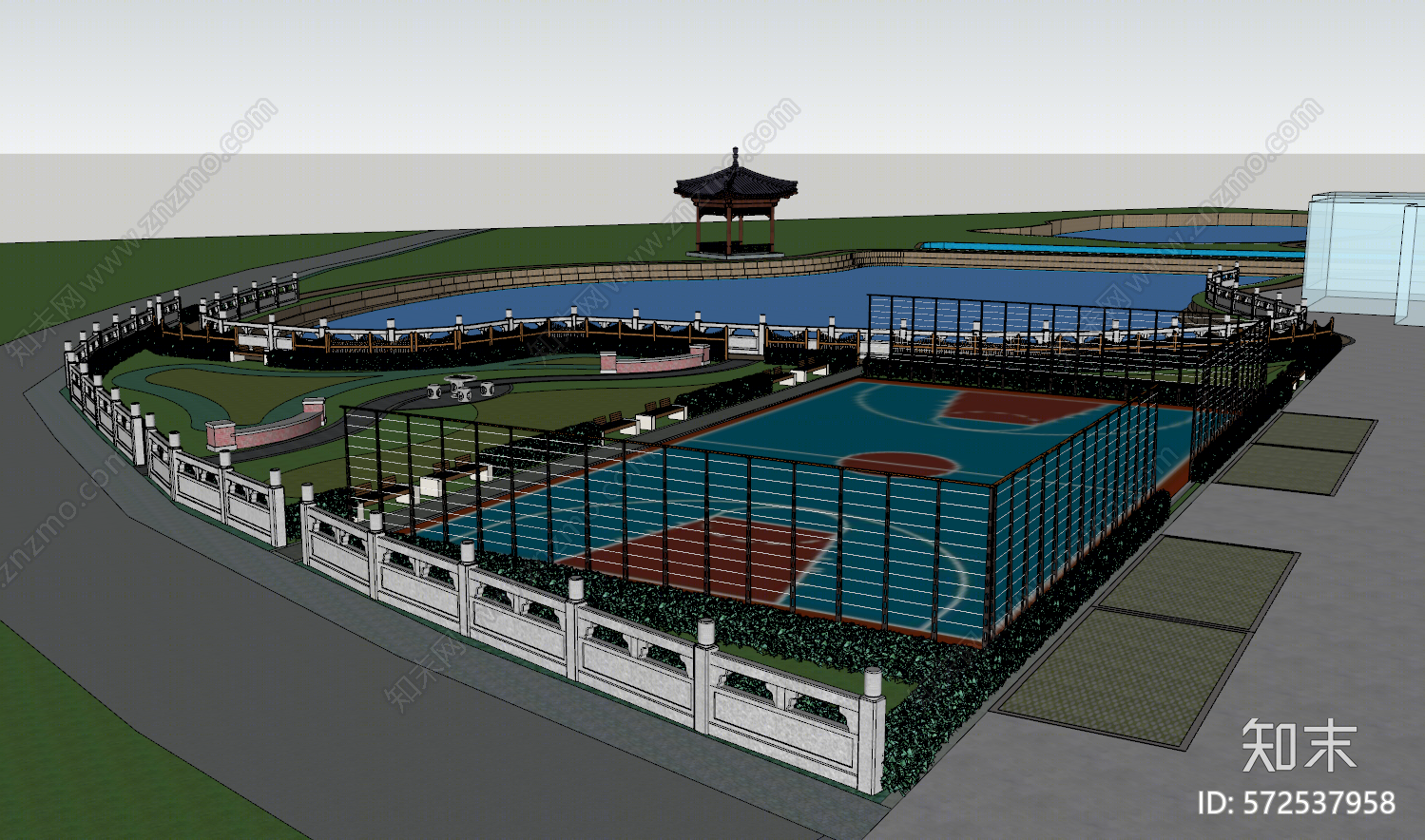 现代风格公园景观SU模型下载【ID:572537958】