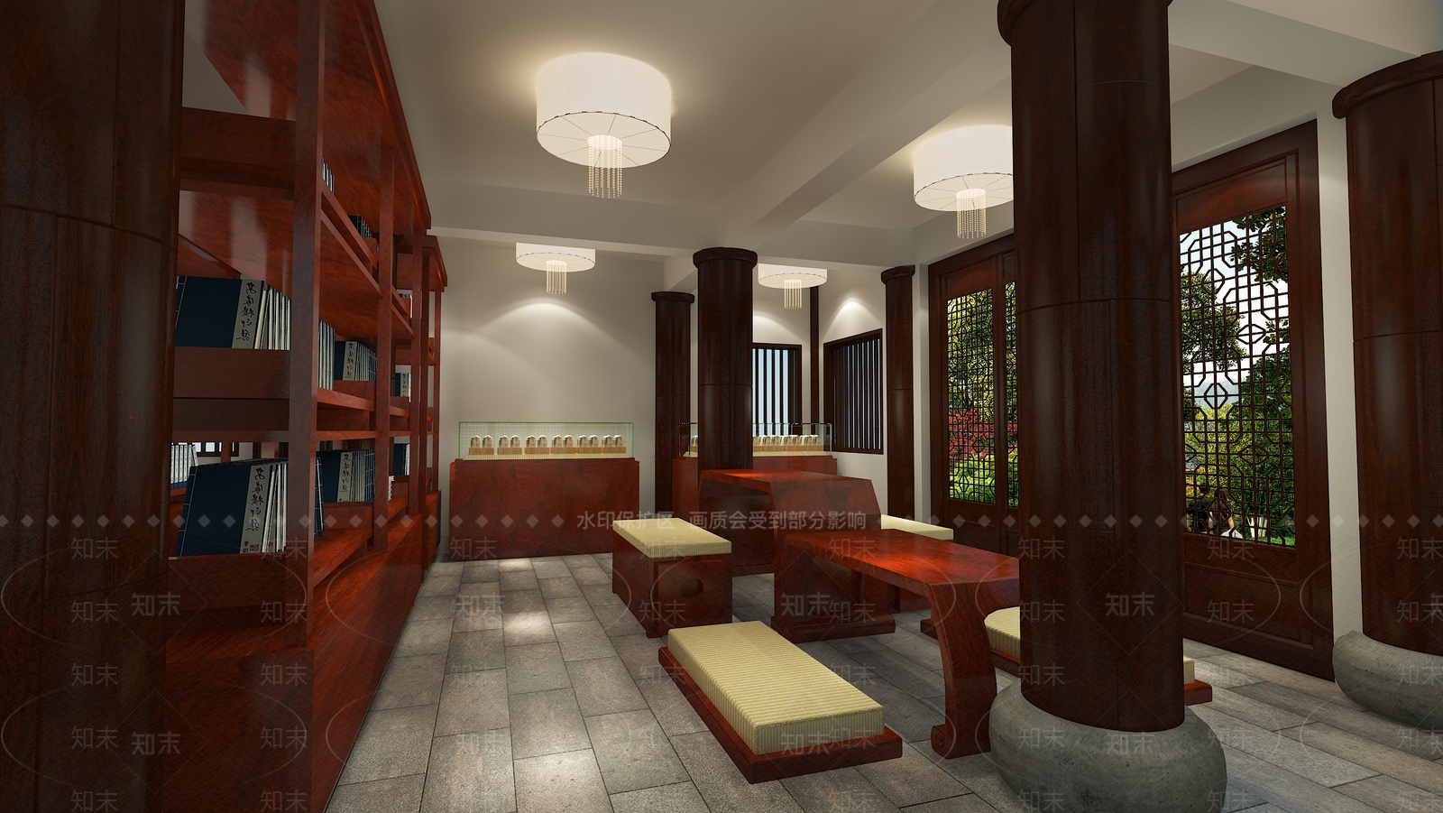 中式风格图书馆3D模型下载【ID:872538235】