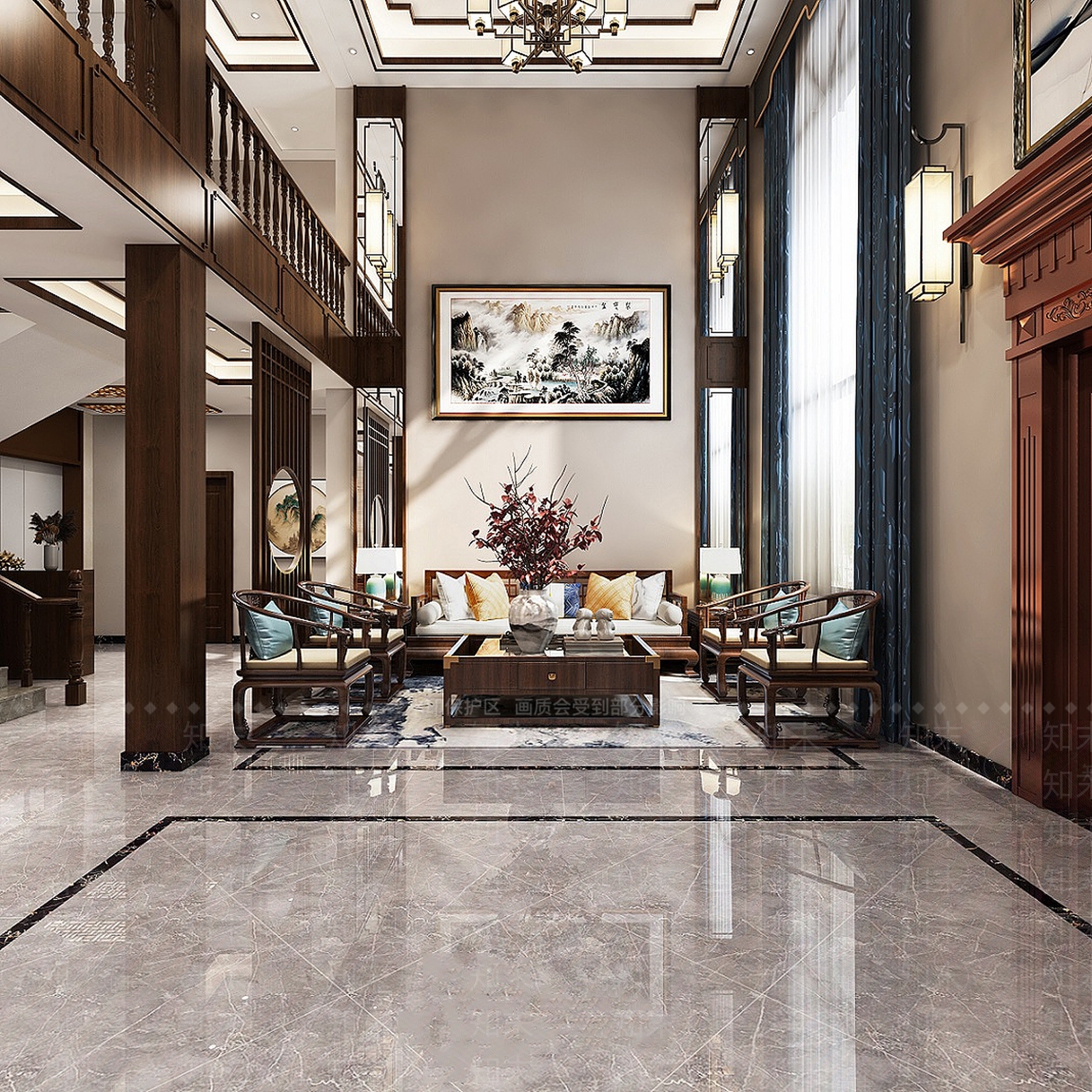 新中式复式客厅3D模型下载【ID:772548841】