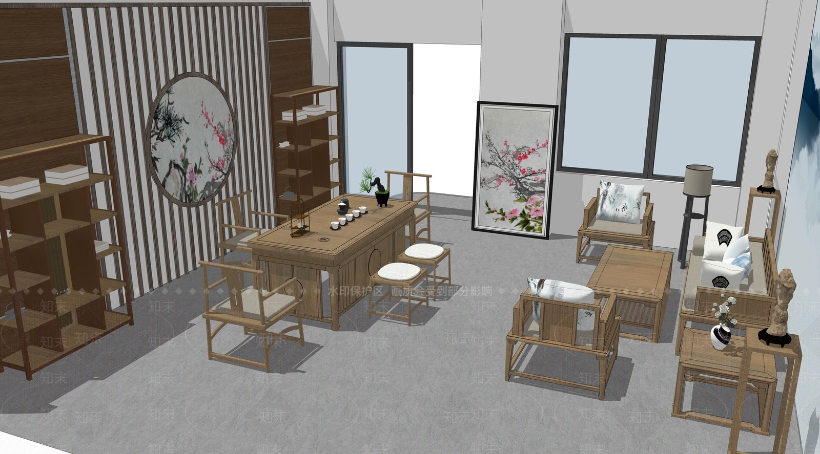 新中式风格茶馆SU模型下载【ID:972590321】