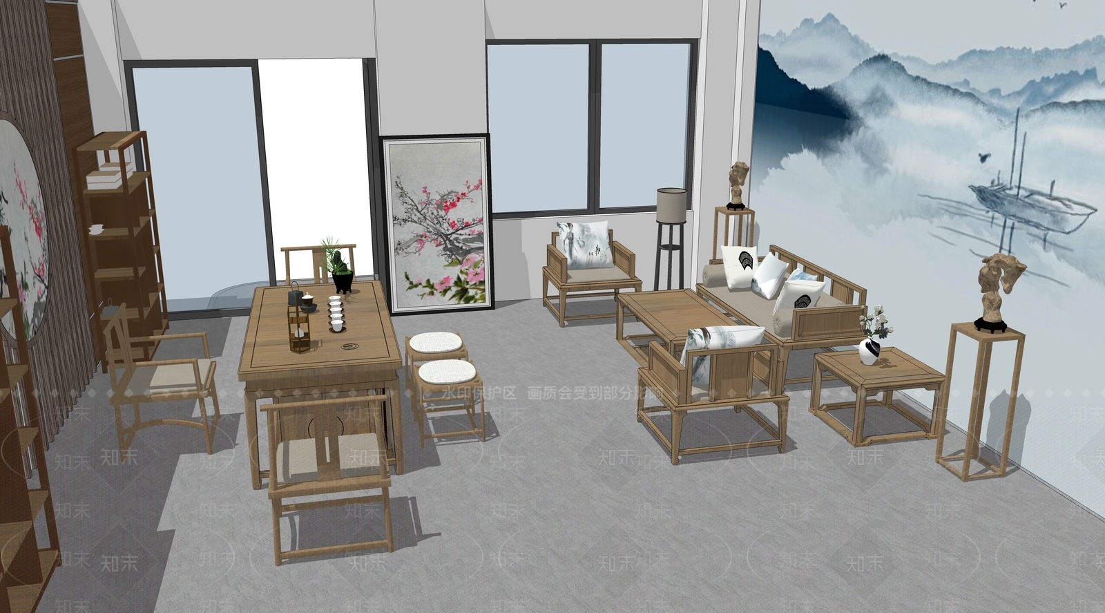 新中式风格茶馆SU模型下载【ID:972590321】