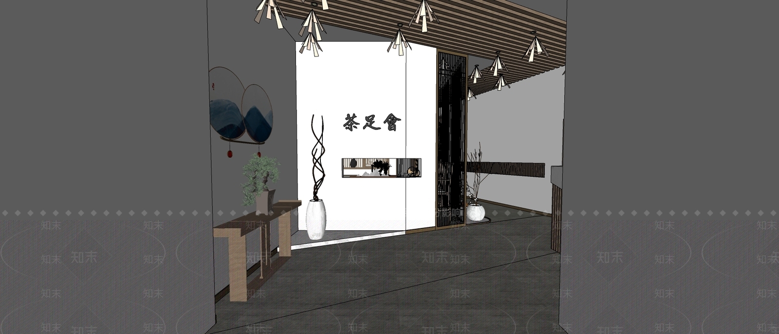 新中式风格茶室SU模型下载【ID:972630356】