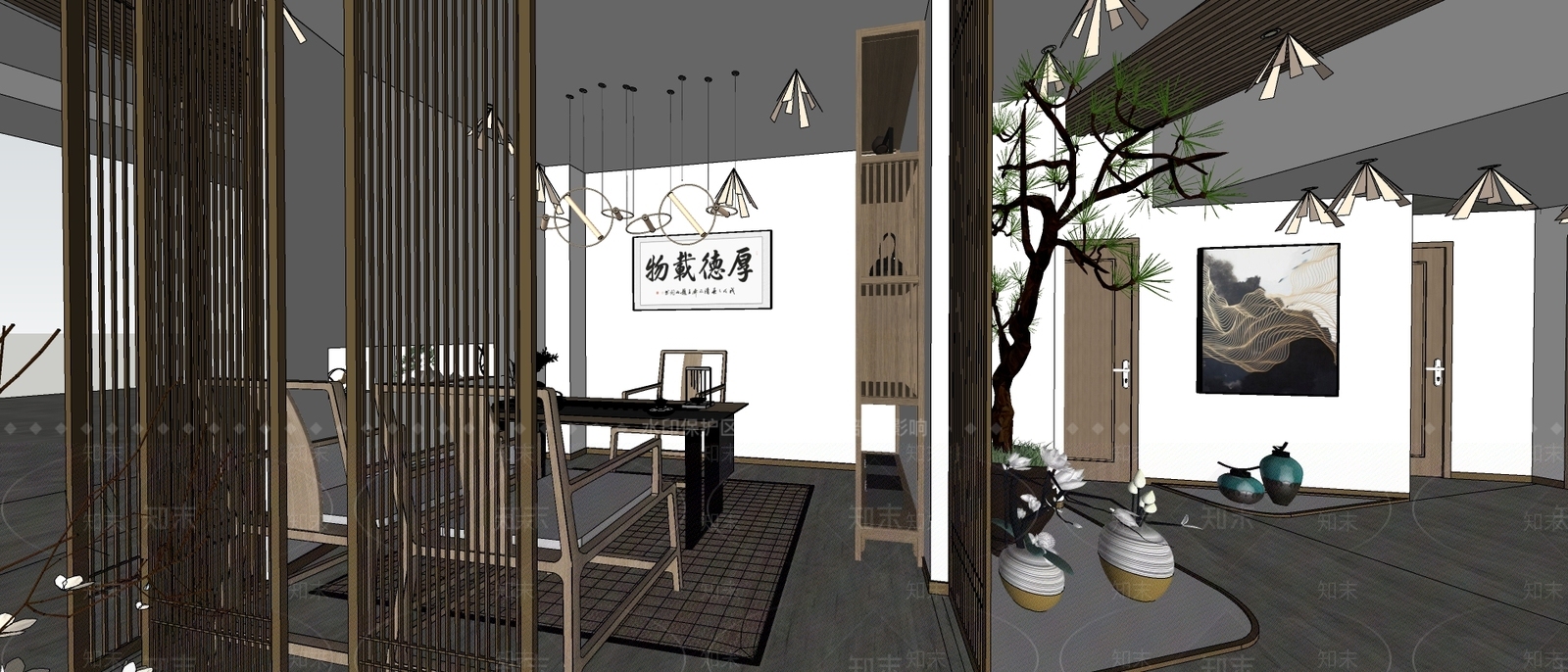 新中式风格茶室SU模型下载【ID:972630356】