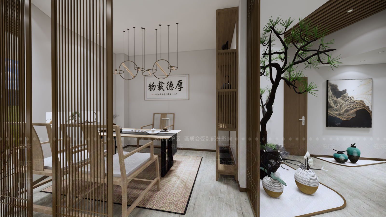 新中式风格茶室SU模型下载【ID:972630356】