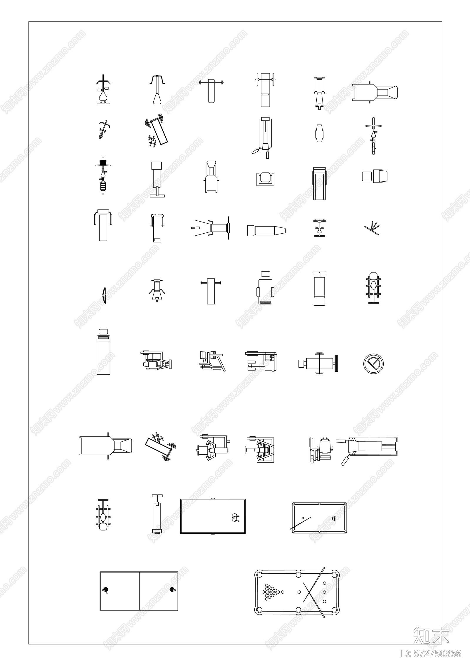 健身娱乐图块cad施工图下载【ID:872750366】