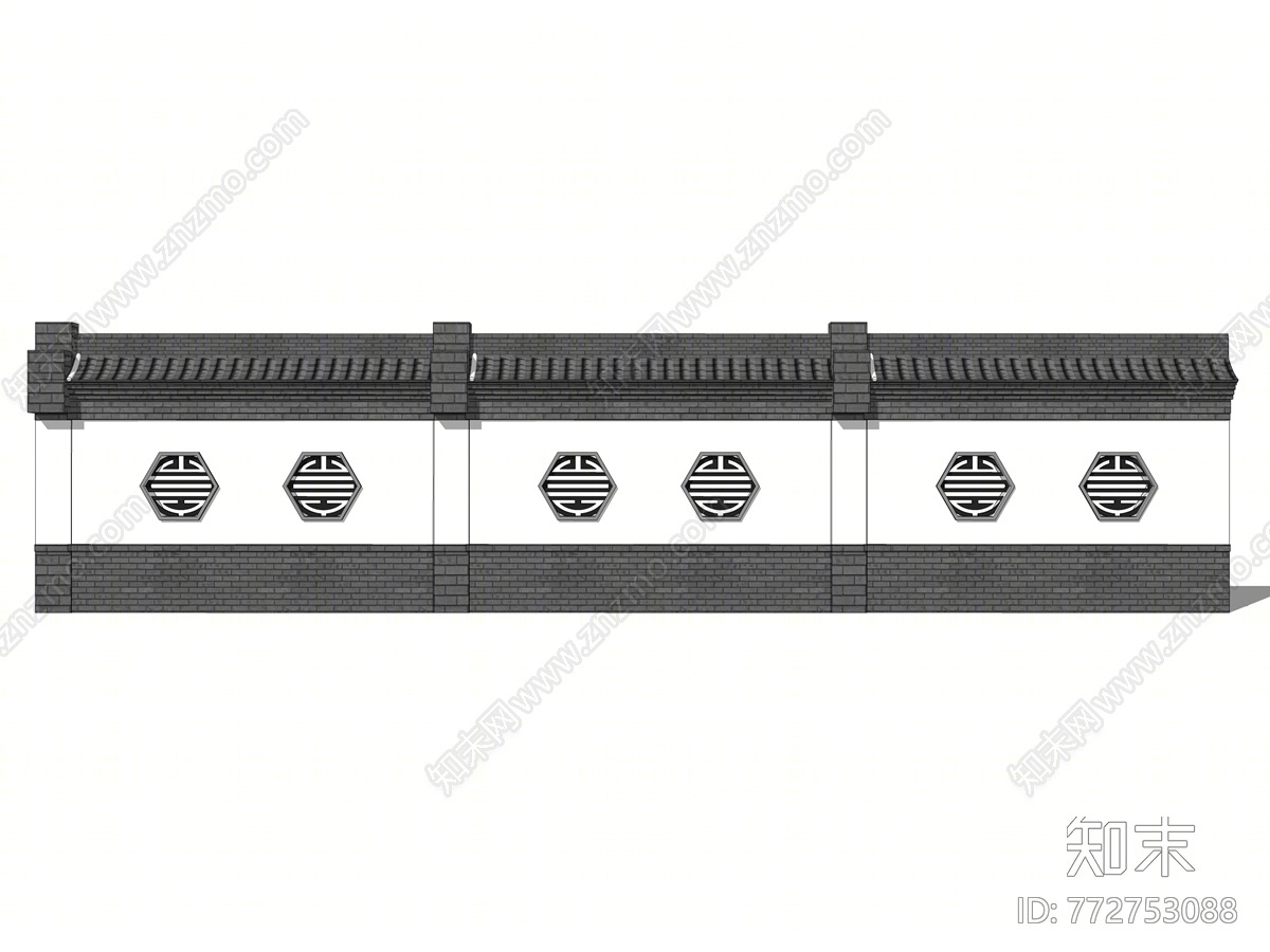 新中式风格围墙SU模型下载【ID:772753088】