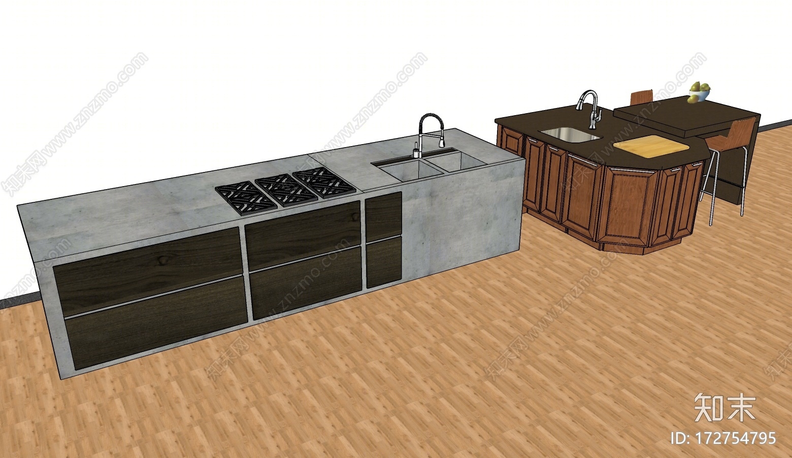 现代风格厨房台面SU模型下载【ID:172754795】