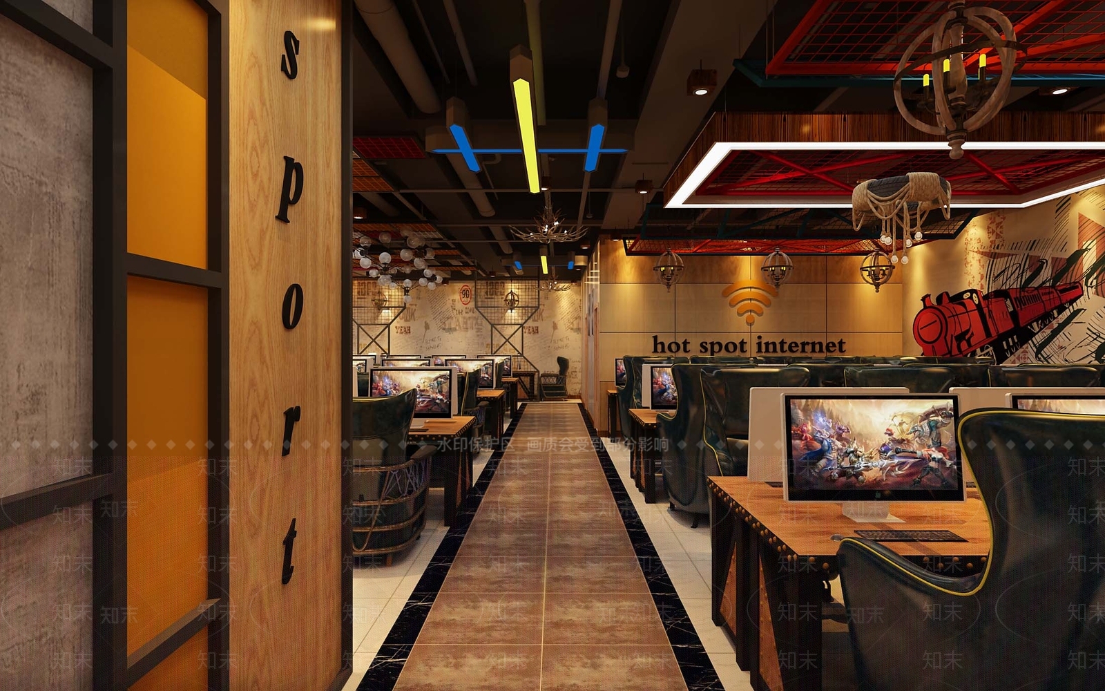 工业风网咖3D模型下载【ID:972782207】