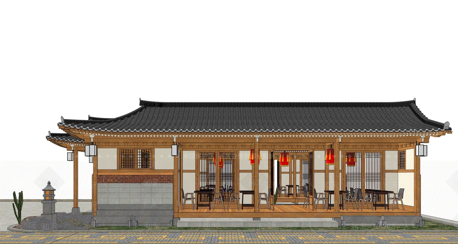 中式风格文化场馆外观SU模型下载【ID:572856142】