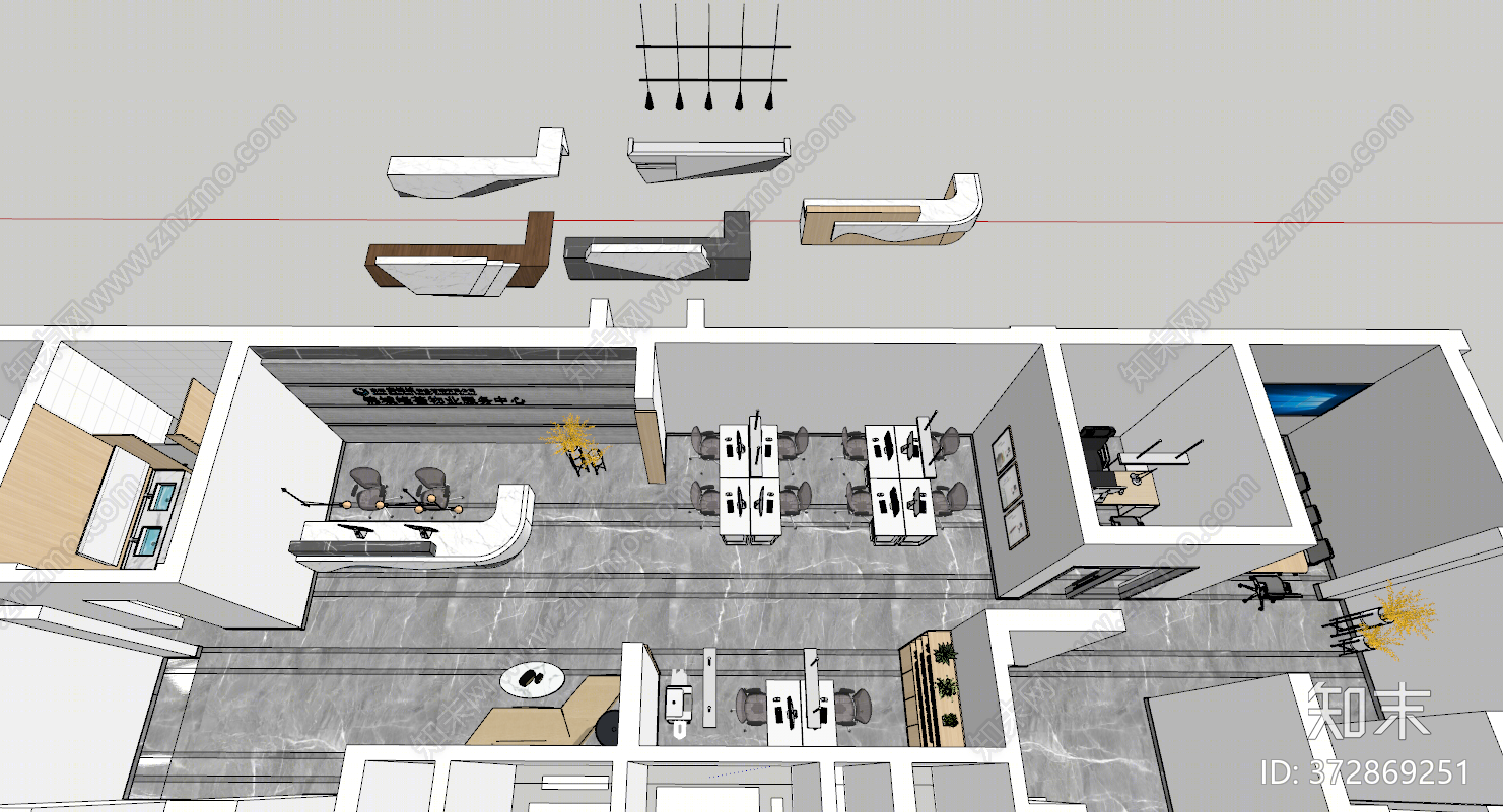 现代风格公共办公区SU模型下载【ID:372869251】