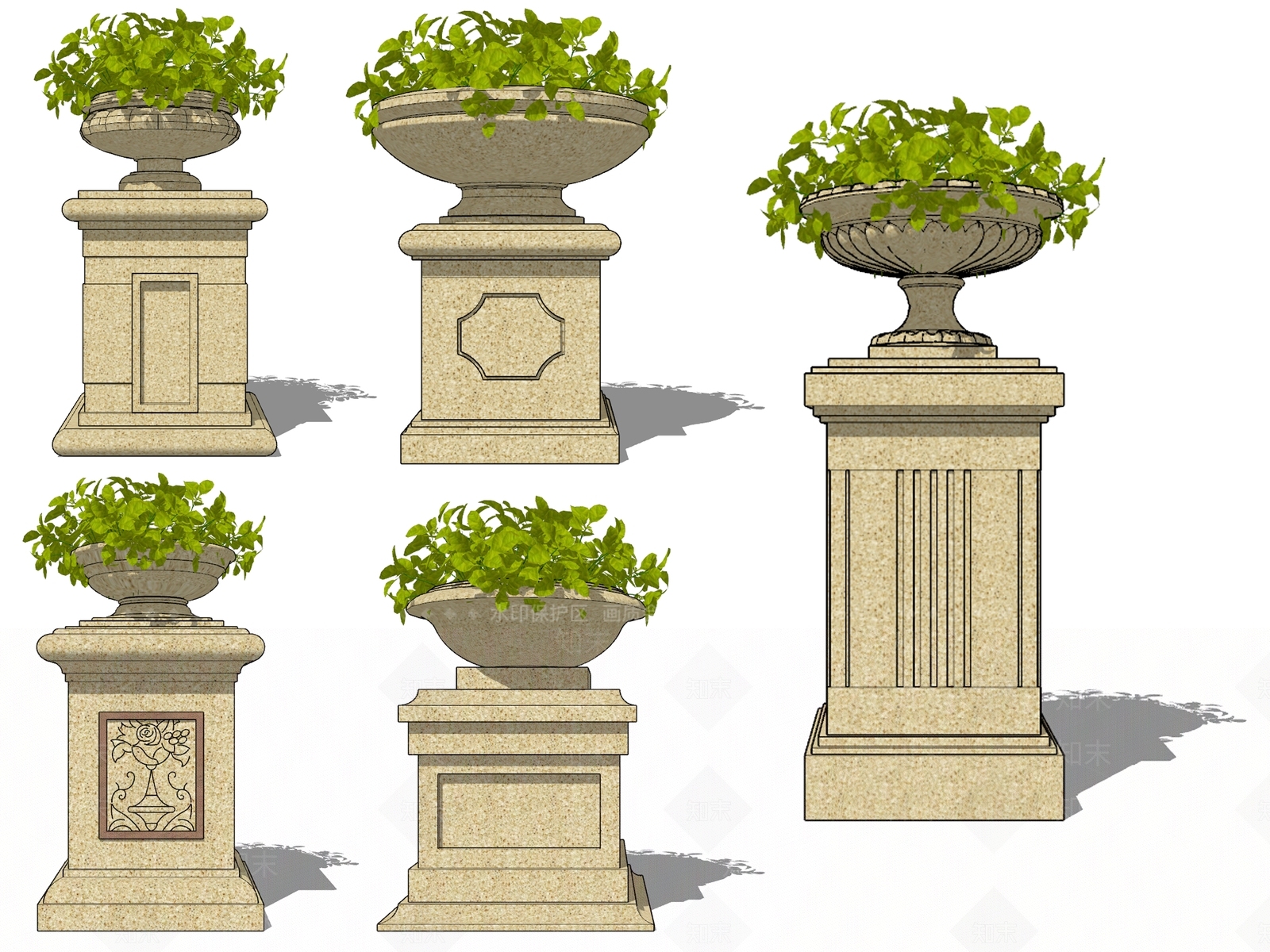 欧式风格花坛花钵组合SU模型下载【ID:972980731】