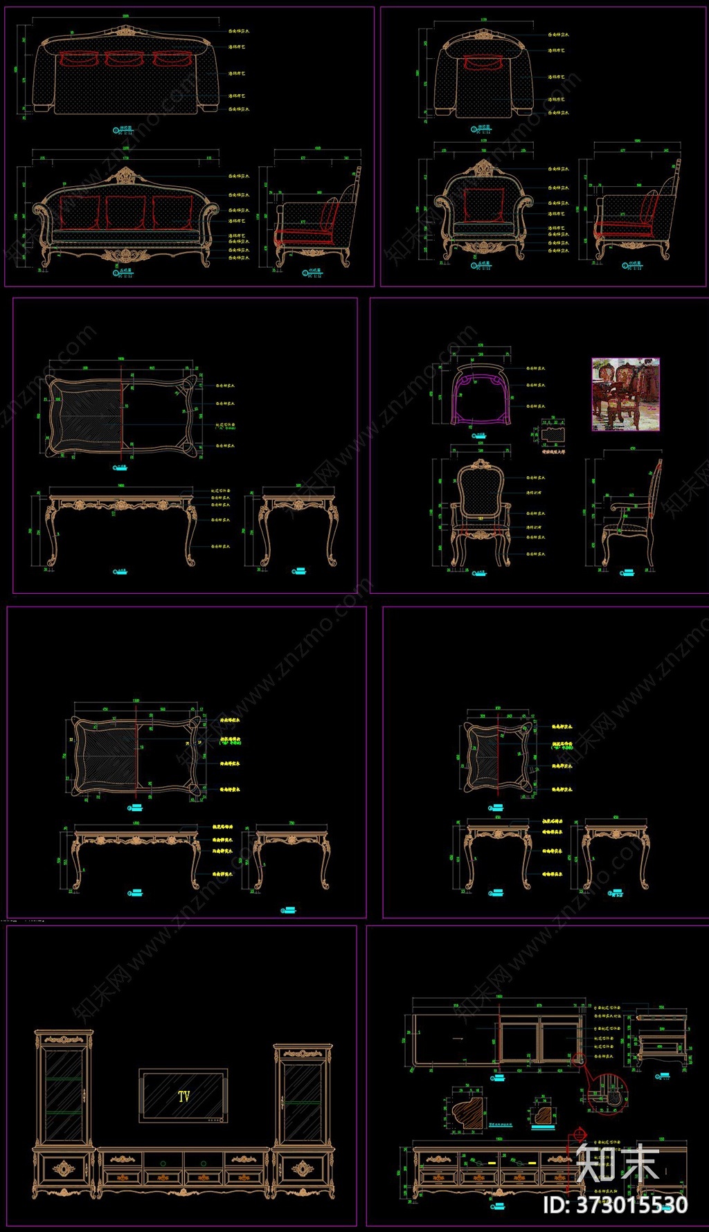 欧式家具CAD图纸施工图下载【ID:373015530】