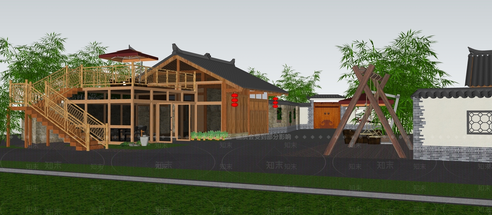 中式风格乡村民房SU模型下载【ID:173055047】