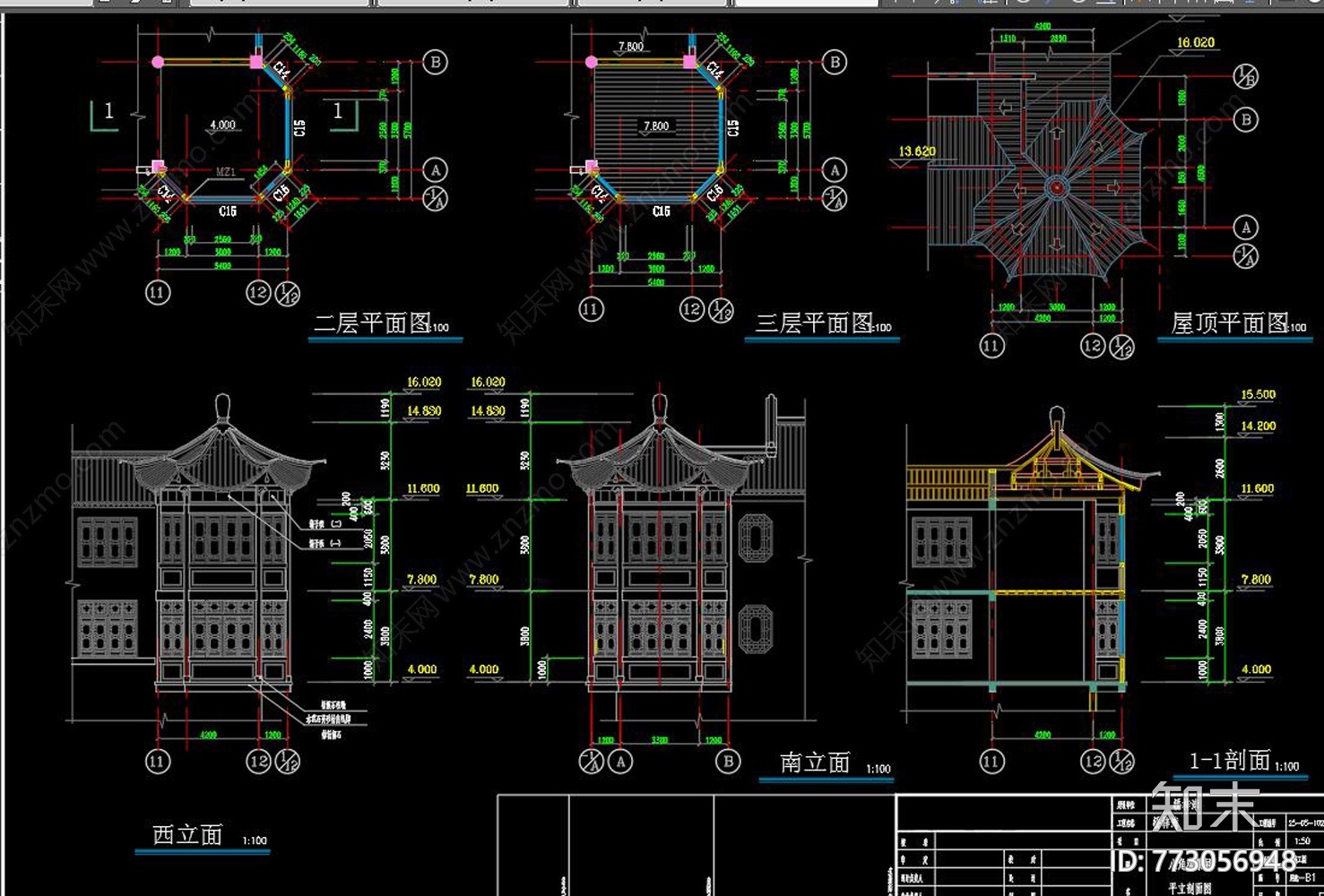 三层仿古会所酒店建筑图纸施工图下载【ID:773056948】