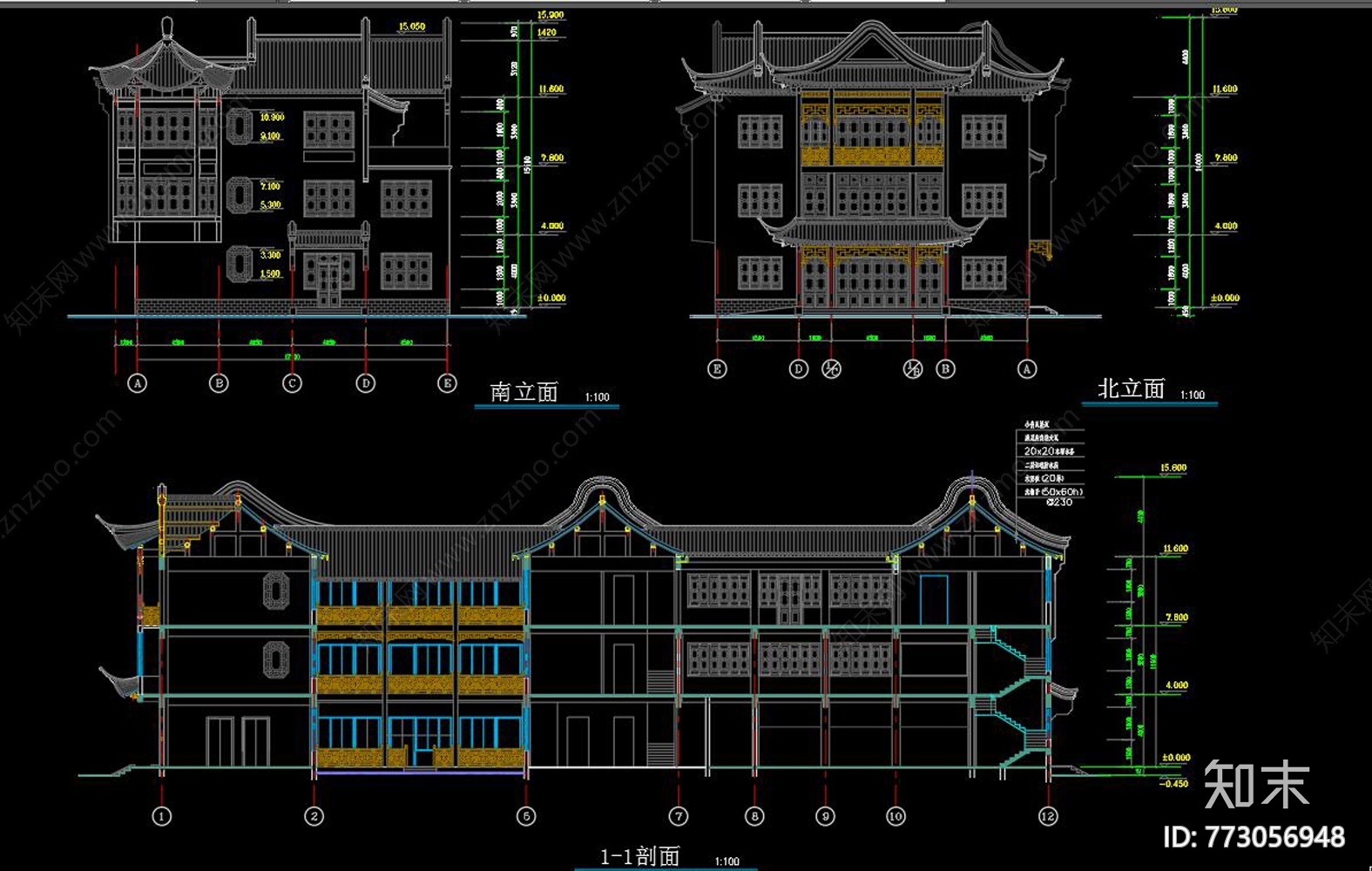 三层仿古会所酒店建筑图纸施工图下载【ID:773056948】