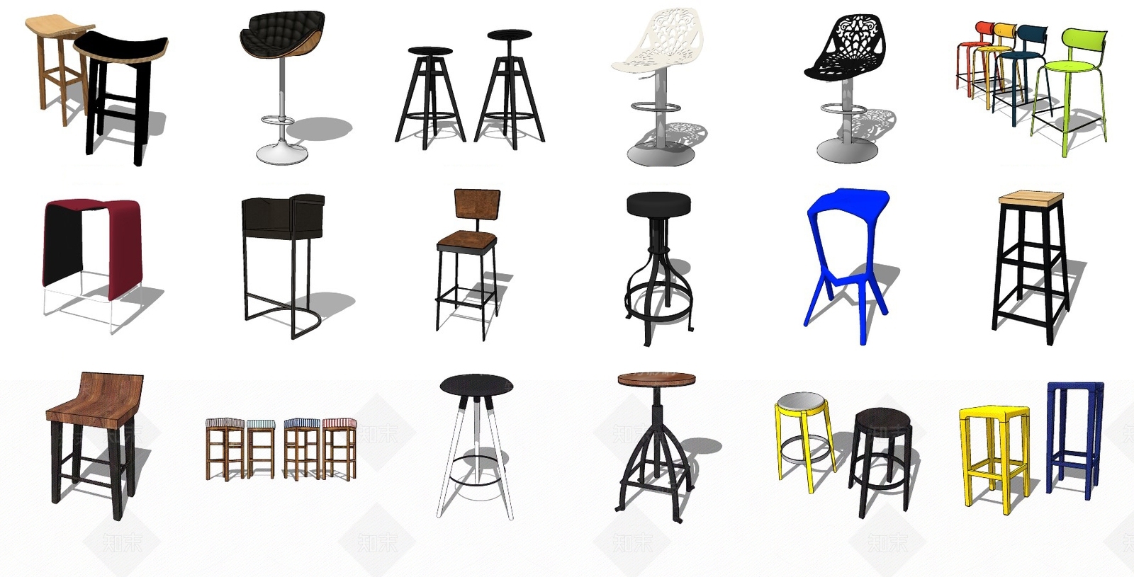 现代风格吧台吧椅SU模型下载【ID:973057341】