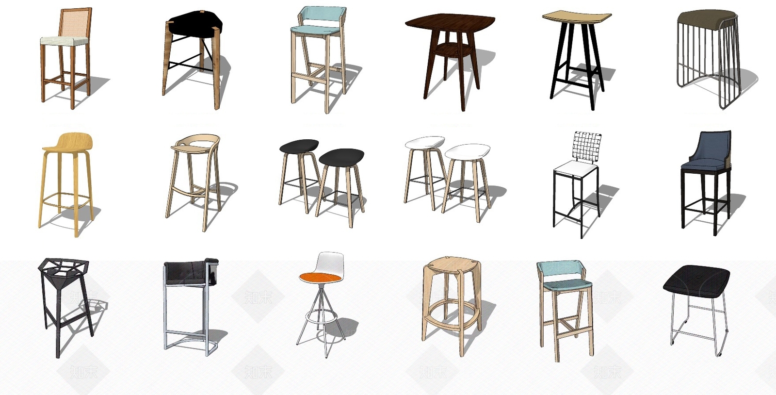 现代风格吧台吧椅SU模型下载【ID:973057350】