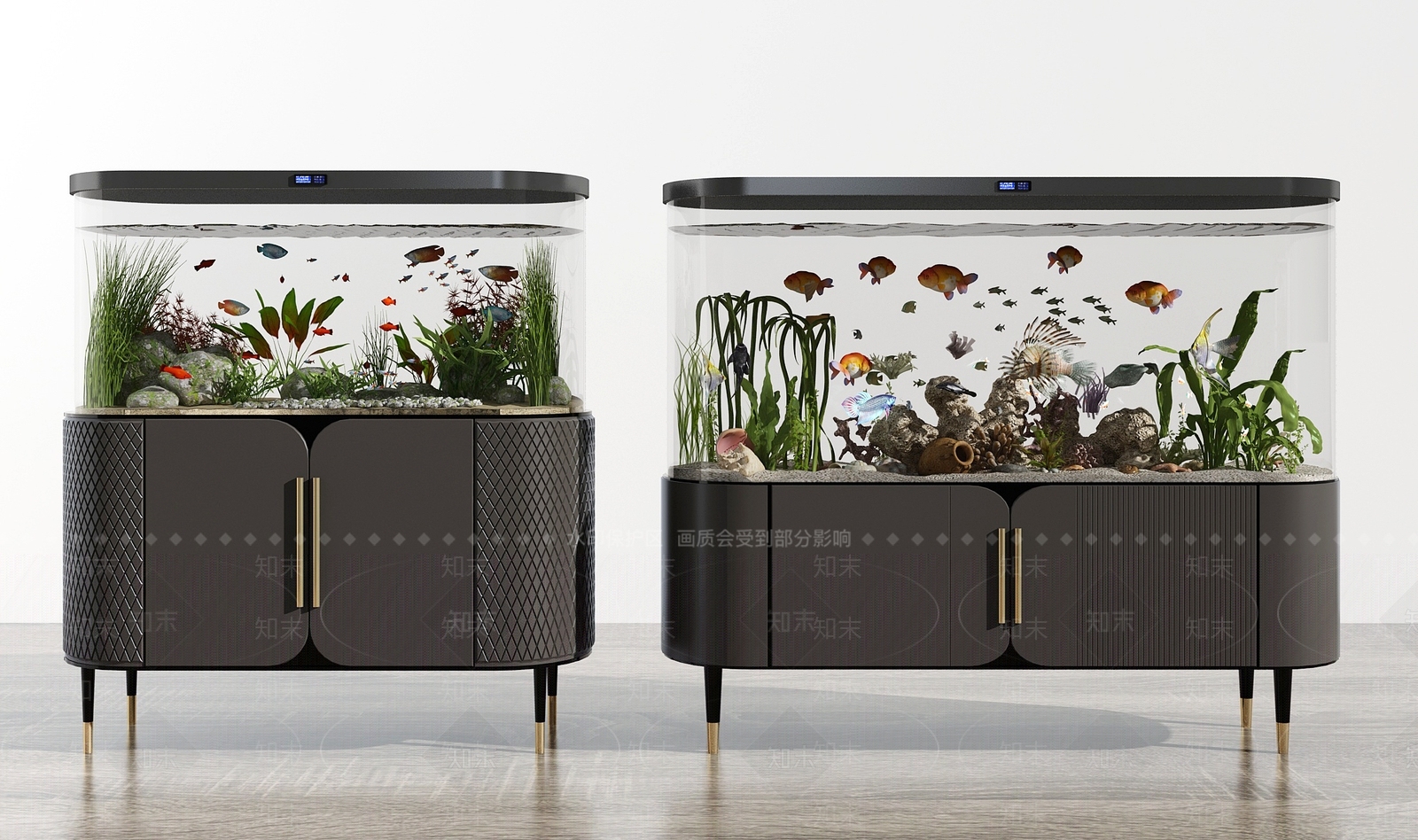 现代鱼缸水族组合3d模型下载【id:673069742】