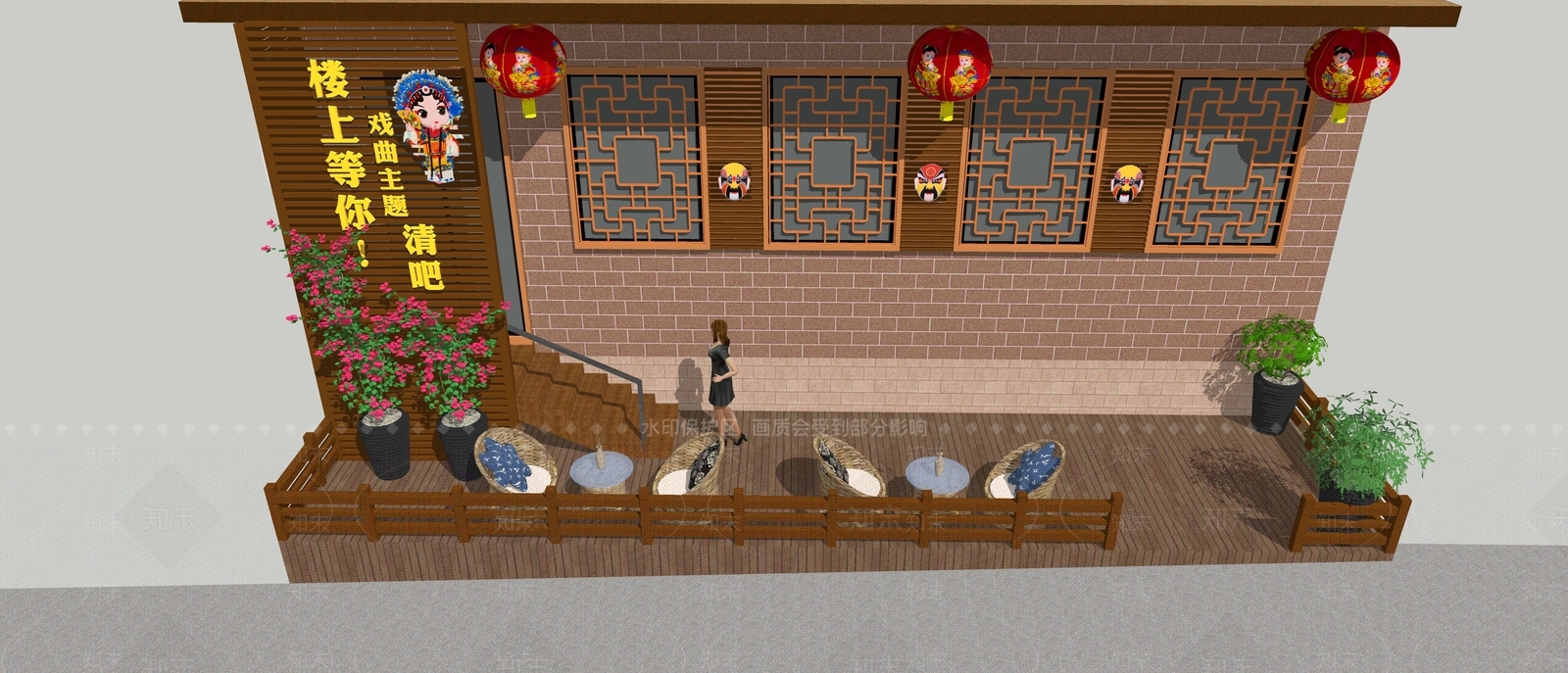 中式风格酒吧SU模型下载【ID:573111588】