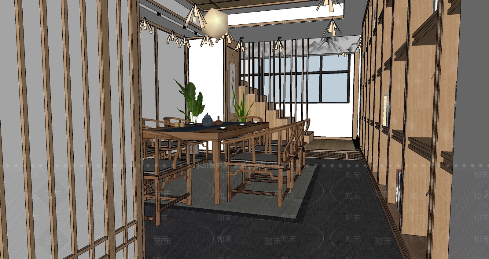 新中式店铺SU模型下载【ID:373114218】