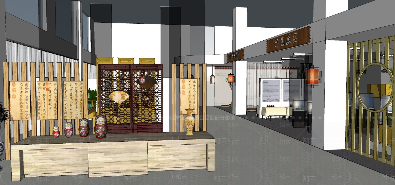 新中式风格展厅SU模型下载【ID:273119941】