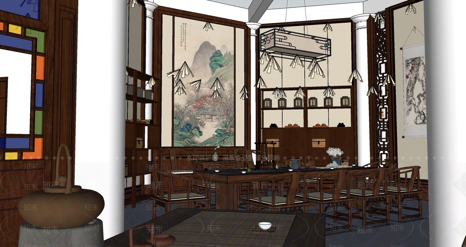 中式茶室SU模型下载【ID:373120293】