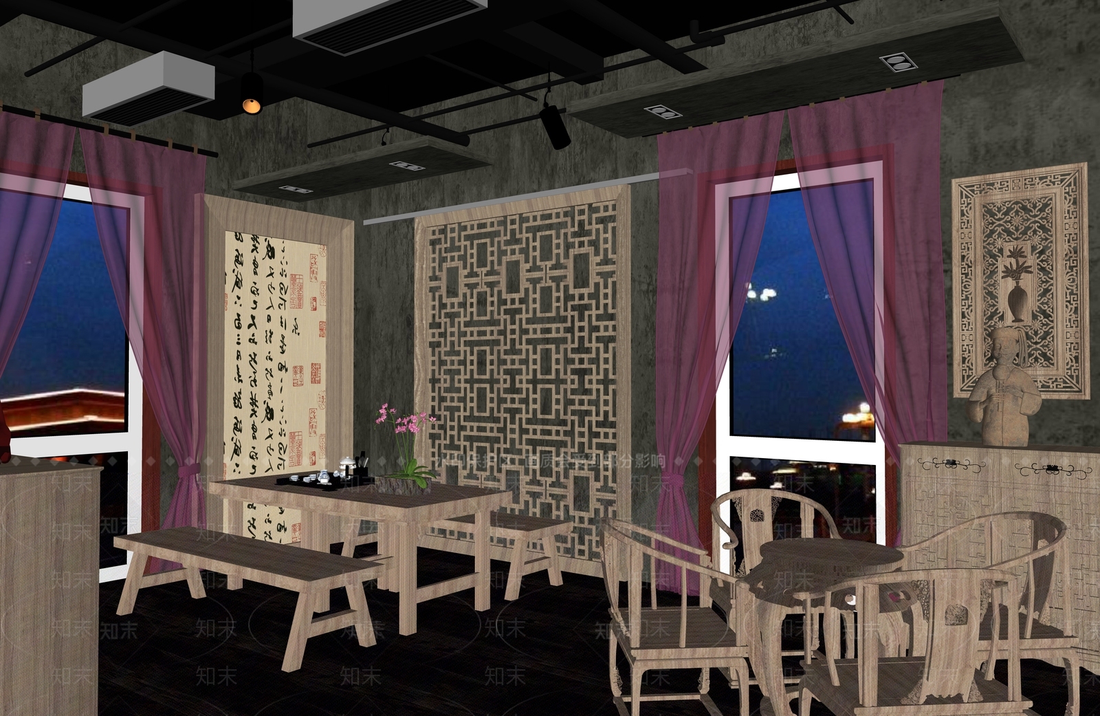 中式风格茶室SU模型下载【ID:973139354】