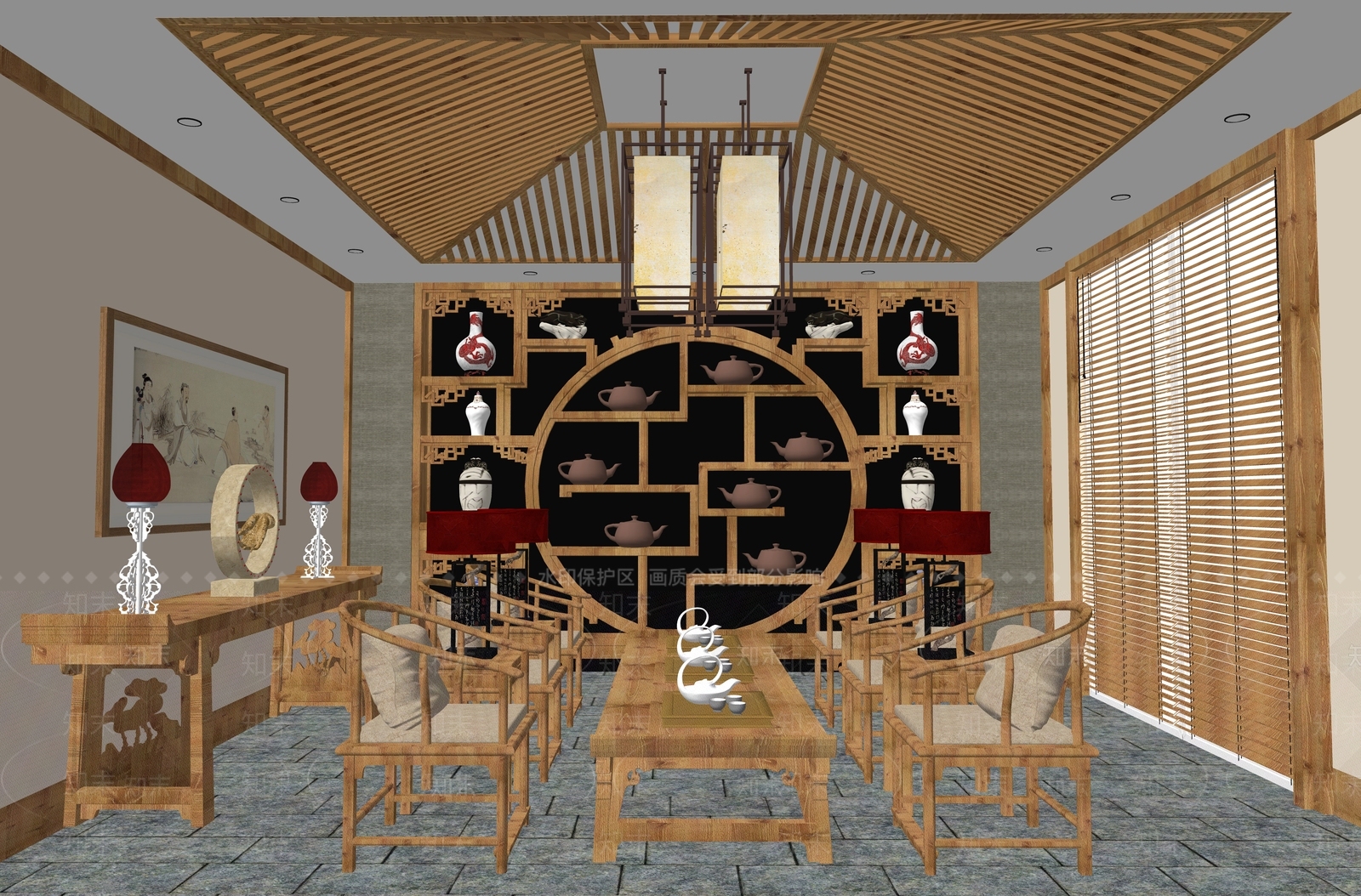中式风格茶室SU模型下载【ID:973139370】