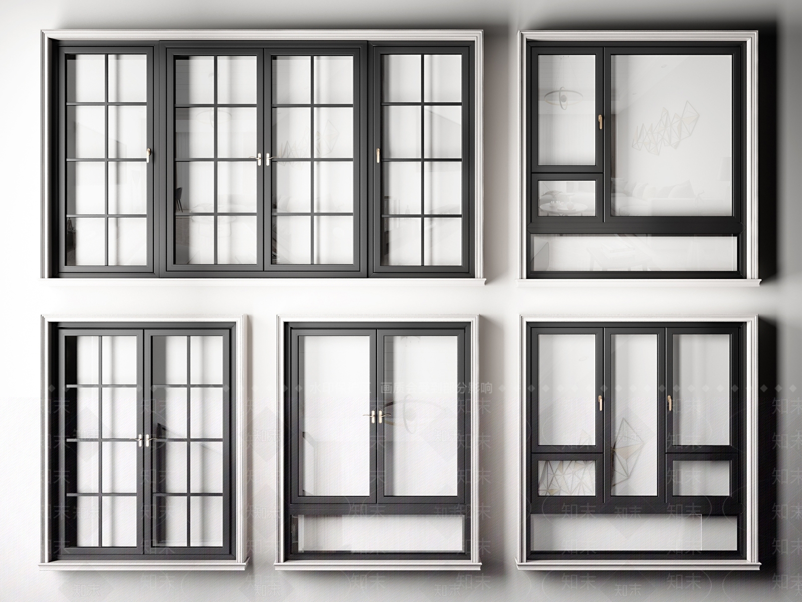 现代窗户组合3d模型下载【id:473237924】