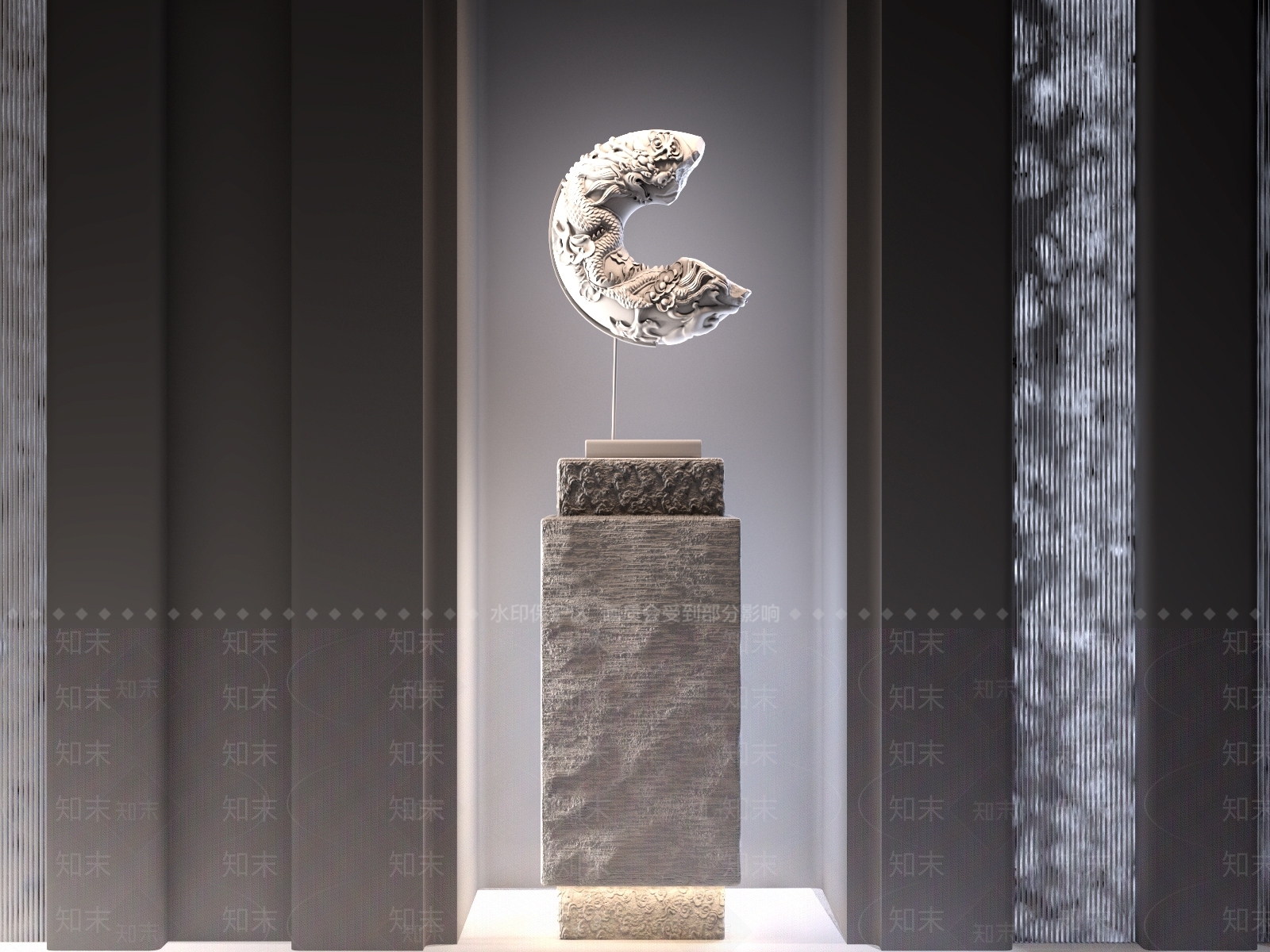 新中式玉石雕塑3D模型下载【ID:373384854】