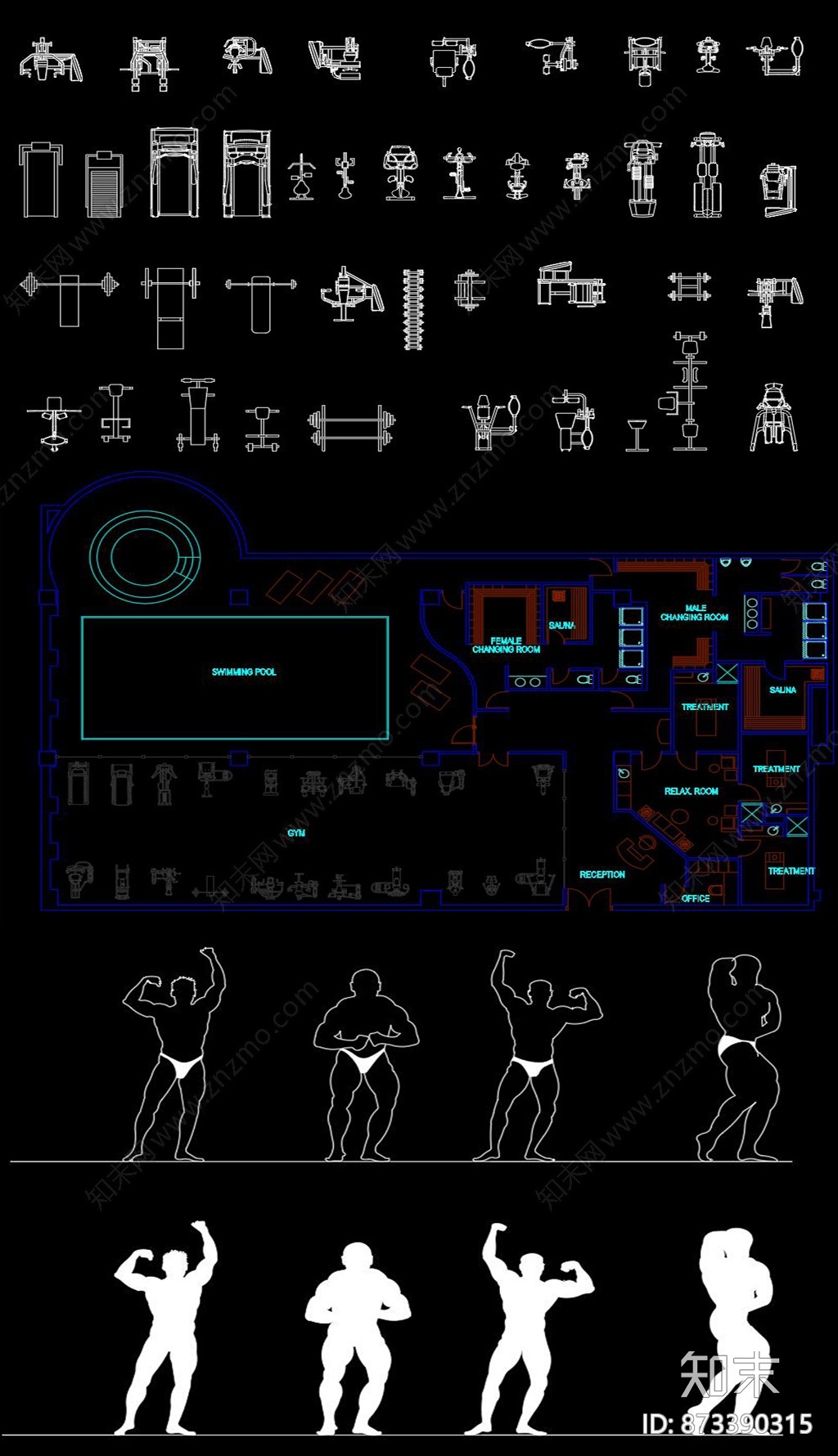 全套健身器材cad图库施工图下载【id:873390315】