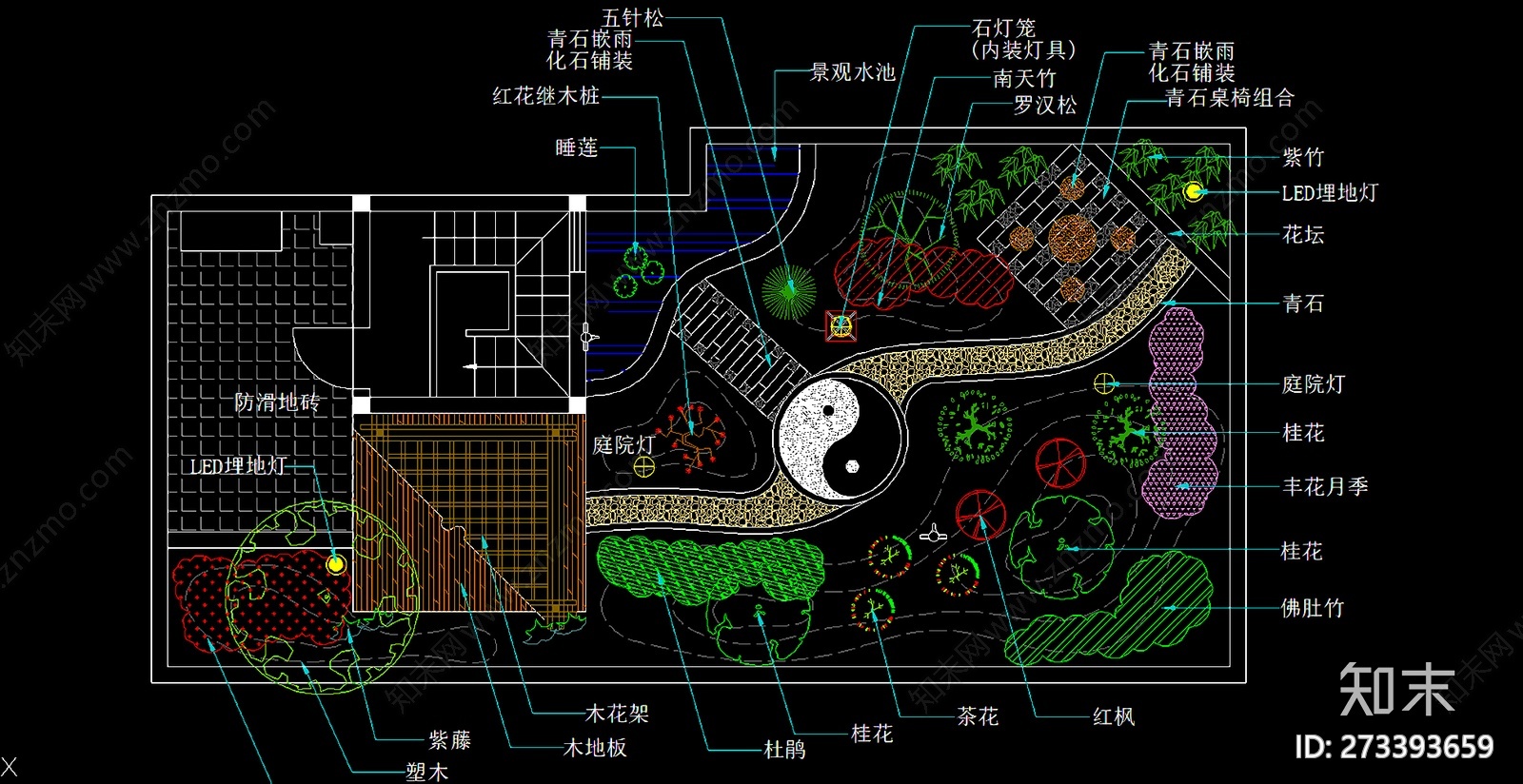 CAD别墅庭院设计图cad施工图下载【ID:273393659】