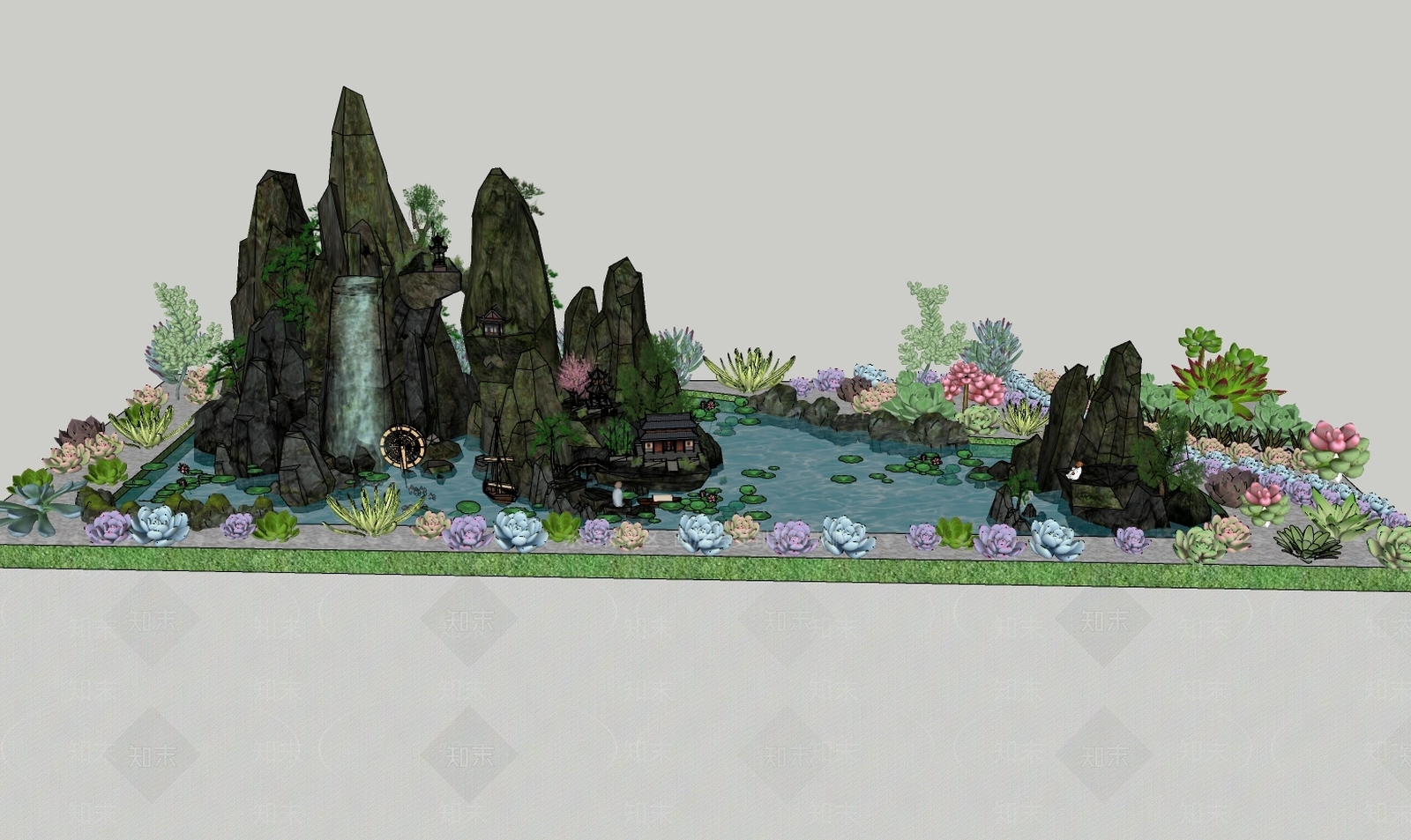 中式风格假山水景SU模型下载【ID:773398460】