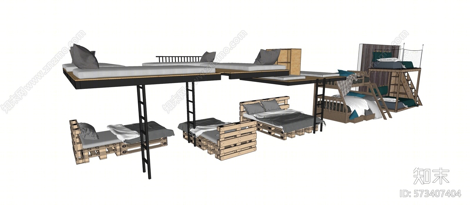 现代风格双层床SU模型下载【ID:573407404】