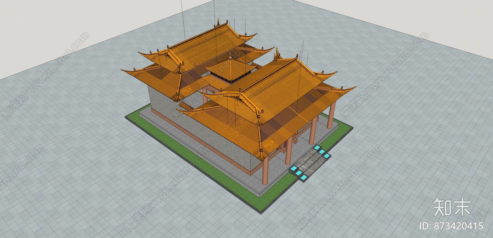 中式风格古建筑SU模型下载【ID:873420415】