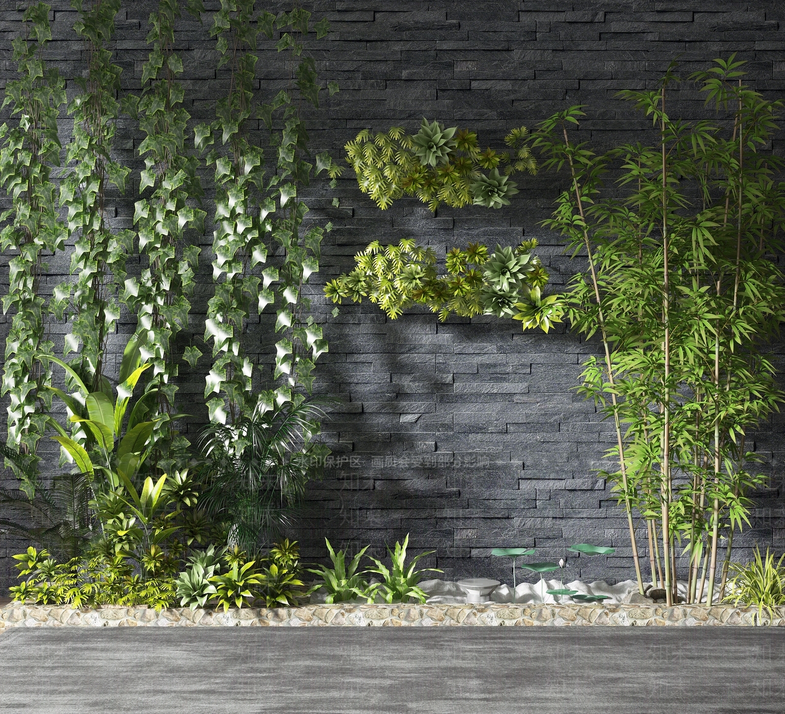 新中式风格绿植墙3D模型下载【ID:473428283】